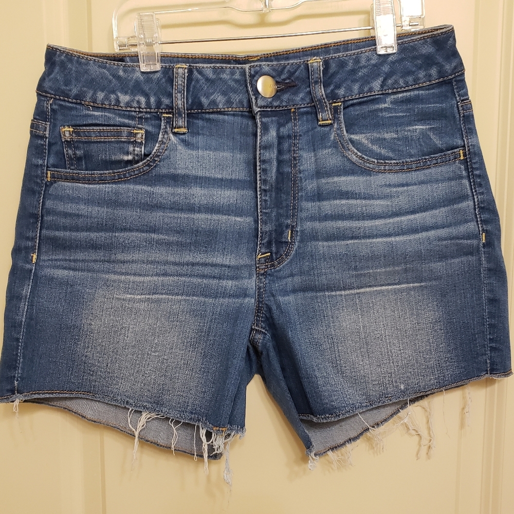 Blue Jean Shorts with Distressed Frayed Hem